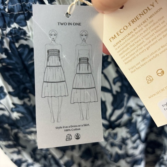 Super Natural By Secret Mission Ellie Blue Floral Tiered Skirt Size Large New - Picture 5 of 9